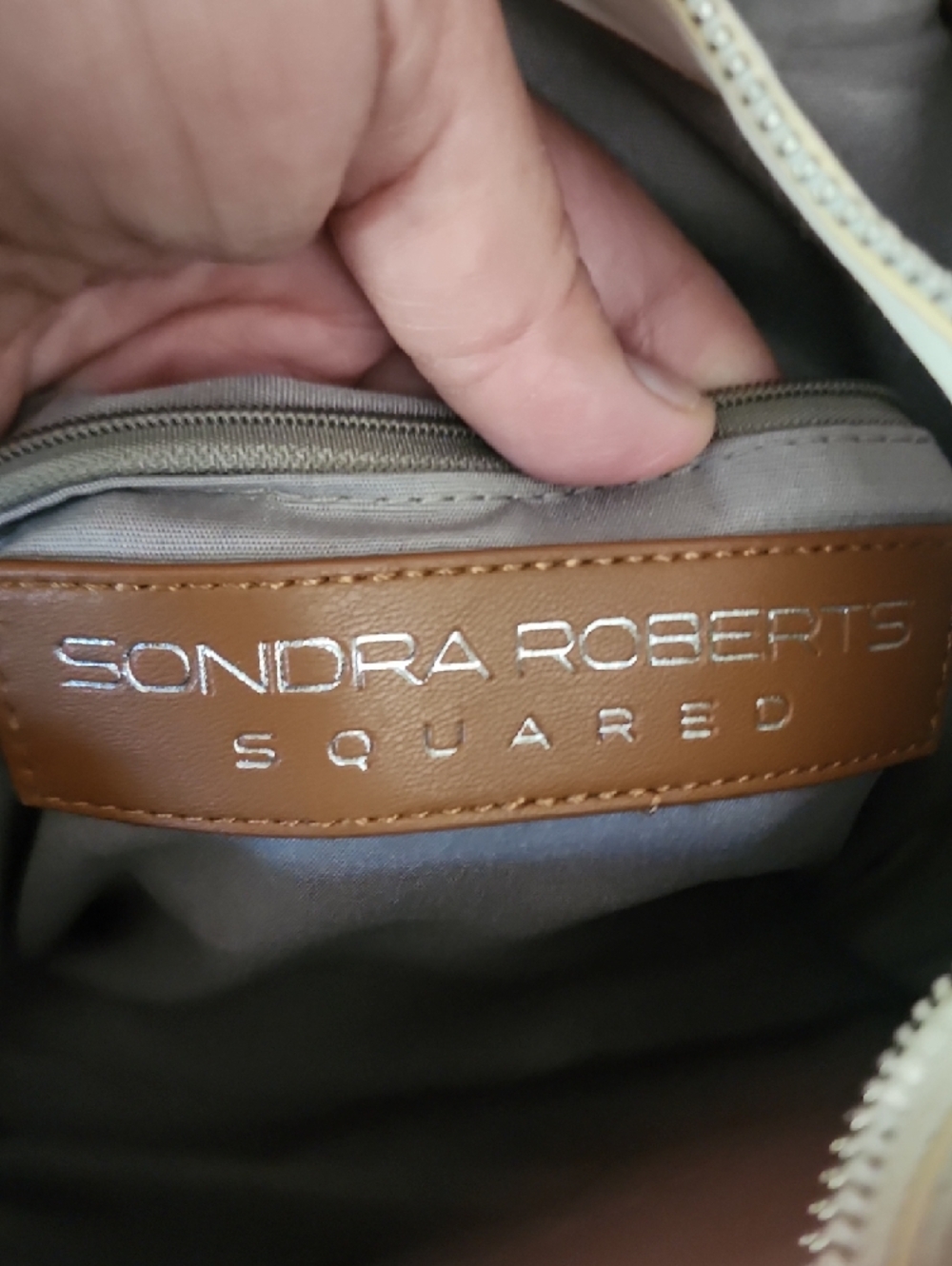 Sondra Roberts White Tote Bag Brown Braided Handles Large Minimalist Shoulder - Picture 8 of 11